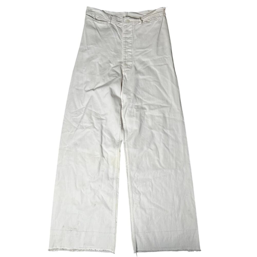 Vintage US Navy Sailor Pants Mens Fits White Wide Leg Military 90s USA 28x30